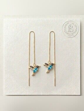 Hummingbird Earrings Long Tassels Threader Dangle Gold Plated